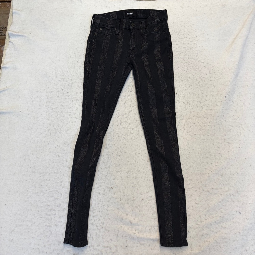 Hudson Nico Midrise Super Skinny Womens 25 Black Metallic Stripe Jeans WM407KEB